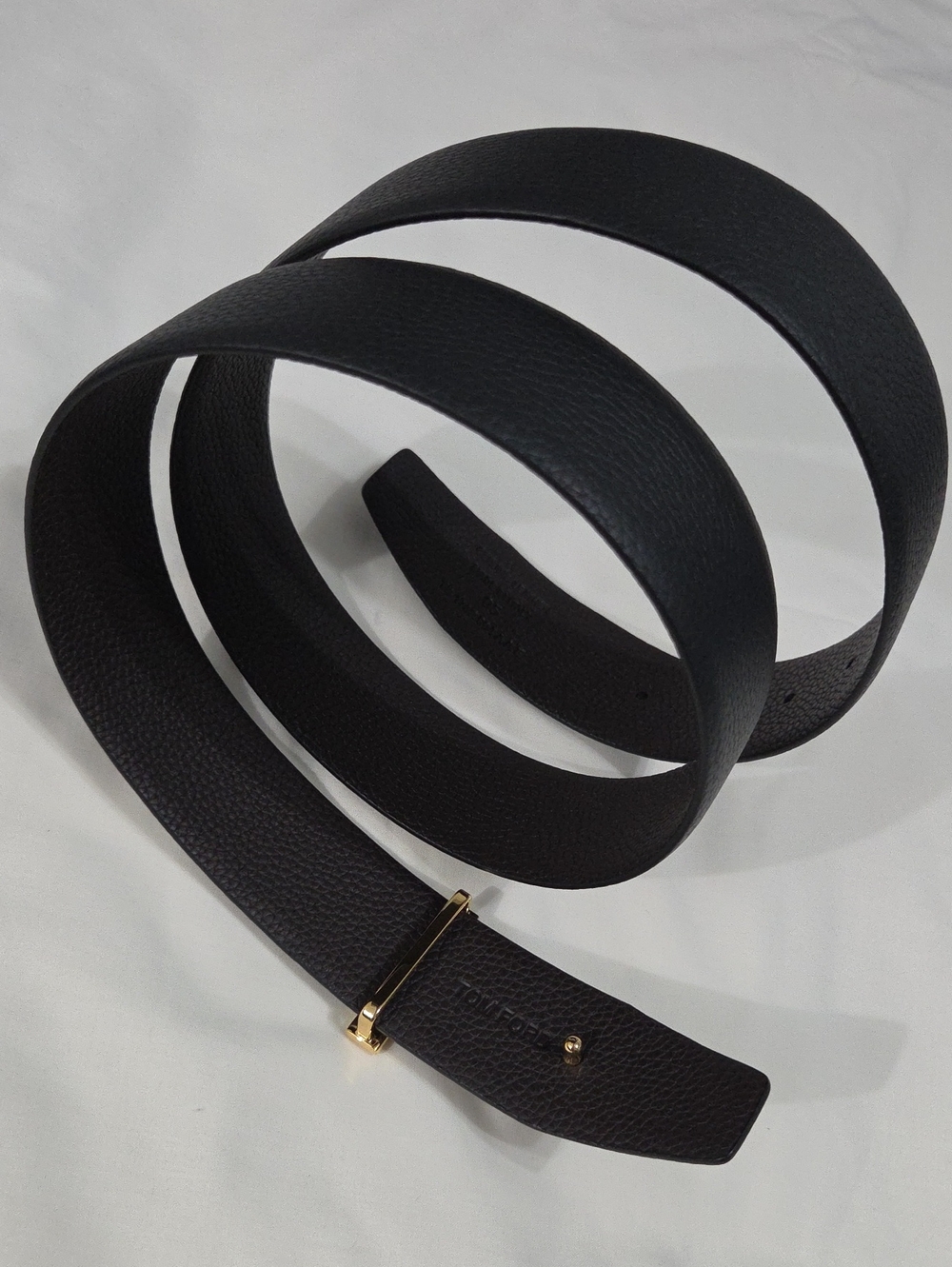 Reversible Tom Ford Black Brown Leather Belt Gold T Buckle 95cm - Picture 14 of 15